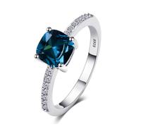 SDEWFFWSA Women's Royal Blue Square Zircon Ring, Luxury Micro Paved CZ Simple Engagement Finger Ring, Elegant Daily Wear Jewelry