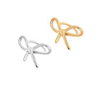 SDEWFFWSA Women's Simple Bow Plain Band Ring, Korean Sweet Luxury Stylish All-Match Finger Ring (Gold,7)
