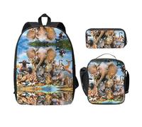 SDFCUMDM African Animals Print School Bag + Pencil Case + Lunch Bag Combination for Everyday Use