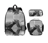 SDFCUMDM Animal Cow Picture Print School Bag + Pencil Case + Lunch Bag Combination for Everyday Use