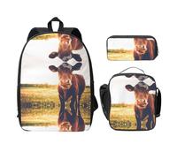 SDFCUMDM Animal Cow Print School Bag + Pencil Case + Lunch Bag Combination for Everyday Use