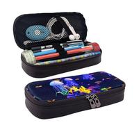 SDFCUMDM Aquatic Sea Animal Print Leather Pencil Case Cosmetic Makeup Brush Storage Bag for Girls Women Teenagers