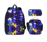 SDFCUMDM Aquatic Sea Animal Print School Bag + Pencil Case + Lunch Bag Combination for Everyday Use