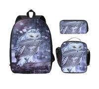 SDFCUMDM Arctic Owl Print School Bag + Pencil Case + Lunch Bag Combination for Everyday Use