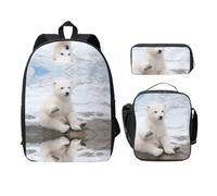 SDFCUMDM Baby Polar Bear Print School Bag + Pencil Case + Lunch Bag Combination for Everyday Use