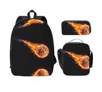 SDFCUMDM Basketball On Fire Print School Bag + Pencil Case + Lunch Bag Combination for Everyday Use