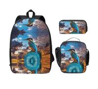 SDFCUMDM Beautiful Bird Print School Bag + Pencil Case + Lunch Bag Combination for Everyday Use