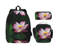 SDFCUMDM Beautiful Lotus Print School Bag + Pencil Case + Lunch Bag Combination for Everyday Use