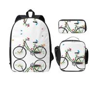 SDFCUMDM Birds Flowers On Bikes Print School Bag + Pencil Case + Lunch Bag Combination for Everyday Use