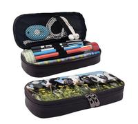 SDFCUMDM Black White Cows Print Leather Pencil Case Cosmetic Makeup Brush Storage Bag for Girls Women Teenagers
