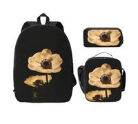 SDFCUMDM Blooming Flowers Black Print School Bag + Pencil Case + Lunch Bag Combination for Everyday Use