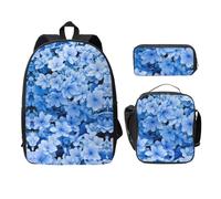 SDFCUMDM Blue Flowers Print School Bag + Pencil Case + Lunch Bag Combination for Everyday Use