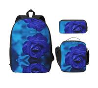 SDFCUMDM Blue Rose Blooms Print School Bag + Pencil Case + Lunch Bag Combination for Everyday Use