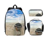 SDFCUMDM Boat On The Beach Print School Bag + Pencil Case + Lunch Bag Combination for Everyday Use