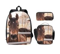 SDFCUMDM Brown Horses Print School Bag + Pencil Case + Lunch Bag Combination for Everyday Use