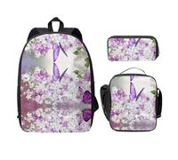 SDFCUMDM Butterflies Flowers Print School Bag + Pencil Case + Lunch Bag Combination for Everyday Use