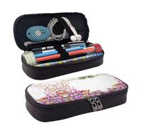 SDFCUMDM Butterflies Narcissus Flowers Print Leather Pencil Case Cosmetic Makeup Brush Storage Bag for Girls Women Teenagers