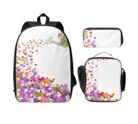 SDFCUMDM Butterflies Narcissus Flowers Print School Bag + Pencil Case + Lunch Bag Combination for Everyday Use