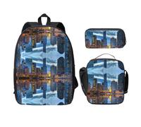 SDFCUMDM Chicago Illinois USA Print School Bag + Pencil Case + Lunch Bag Combination for Everyday Use