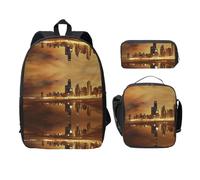 SDFCUMDM Chicago Print School Bag + Pencil Case + Lunch Bag Combination for Everyday Use