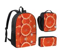SDFCUMDM Citrus Fruit Print School Bag + Pencil Case + Lunch Bag Combination for Everyday Use