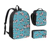 SDFCUMDM Cow Print School Bag + Pencil Case + Lunch Bag Combination for Everyday Use