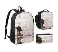 SDFCUMDM Cowboy Hat and Boots Print School Bag + Pencil Case + Lunch Bag Combination for Everyday Use