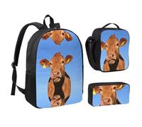 SDFCUMDM Cute Cow Print School Bag + Pencil Case + Lunch Bag Combination for Everyday Use
