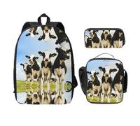SDFCUMDM Cute Cow Print School Bag + Pencil Case + Lunch Bag Combination for Everyday Use