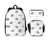 SDFCUMDM Cute Hedgehogs Heart Print School Bag + Pencil Case + Lunch Bag Combination for Everyday Use