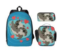 SDFCUMDM Cute Otters Print School Bag + Pencil Case + Lunch Bag Combination for Everyday Use
