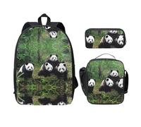 SDFCUMDM Cute Panda Print School Bag + Pencil Case + Lunch Bag Combination for Everyday Use
