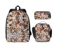 SDFCUMDM Cute Pet Dogs Print School Bag + Pencil Case + Lunch Bag Combination for Everyday Use