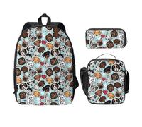 SDFCUMDM Cute Pug Dog Print School Bag + Pencil Case + Lunch Bag Combination for Everyday Use