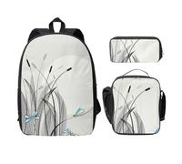SDFCUMDM Dragonflies On Flowers and Branches Print School Bag + Pencil Case + Lunch Bag Combination for Everyday Use