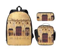 SDFCUMDM Fall Country Barn Print School Bag + Pencil Case + Lunch Bag Combination for Everyday Use