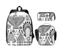 SDFCUMDM Feather Head Band Teepee Tent Bow Arrow Print School Bag + Pencil Case + Lunch Bag Combination for Everyday Use