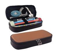 SDFCUMDM Fire Clay Brown Print Leather Pencil Case Cosmetic Makeup Brush Storage Bag for Girls Women Teenagers