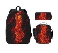 SDFCUMDM Fire Dancer Print School Bag + Pencil Case + Lunch Bag Combination for Everyday Use
