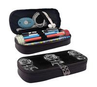 SDFCUMDM Fire Skull Rose Print Leather Pencil Case Cosmetic Makeup Brush Storage Bag for Girls Women Teenagers