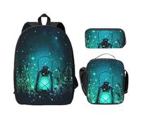 SDFCUMDM Fireflies and Lantern Print School Bag + Pencil Case + Lunch Bag Combination for Everyday Use