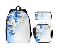 SDFCUMDM Flowers and Butterfly Print School Bag + Pencil Case + Lunch Bag Combination for Everyday Use