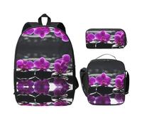 SDFCUMDM Flowers in Spa Print School Bag + Pencil Case + Lunch Bag Combination for Everyday Use
