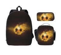 SDFCUMDM Football Soccer Print School Bag + Pencil Case + Lunch Bag Combination for Everyday Use
