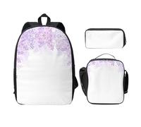 SDFCUMDM Framing Lilac Flowers in Blossom Print School Bag + Pencil Case + Lunch Bag Combination for Everyday Use