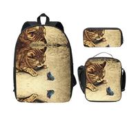 SDFCUMDM Funny Brown Cat Print School Bag + Pencil Case + Lunch Bag Combination for Everyday Use