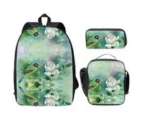 SDFCUMDM Gardenia Flowers Birds Print School Bag + Pencil Case + Lunch Bag Combination for Everyday Use