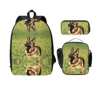 SDFCUMDM German Shepherd Dog Print School Bag + Pencil Case + Lunch Bag Combination for Everyday Use
