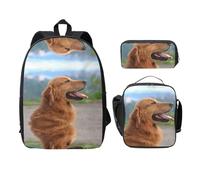 SDFCUMDM Golden Retriever Dog Print School Bag + Pencil Case + Lunch Bag Combination for Everyday Use