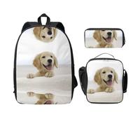 SDFCUMDM Golden Retriever Print School Bag + Pencil Case + Lunch Bag Combination for Everyday Use